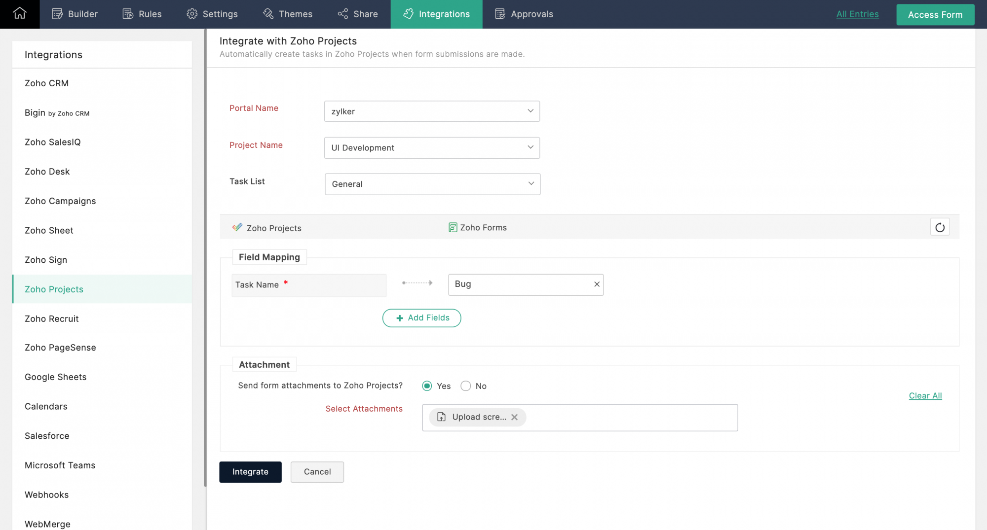 Zoho Projects Integration setup