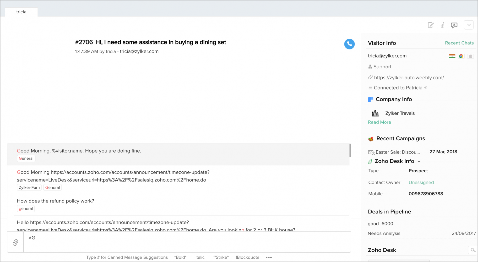 Canned Response Category