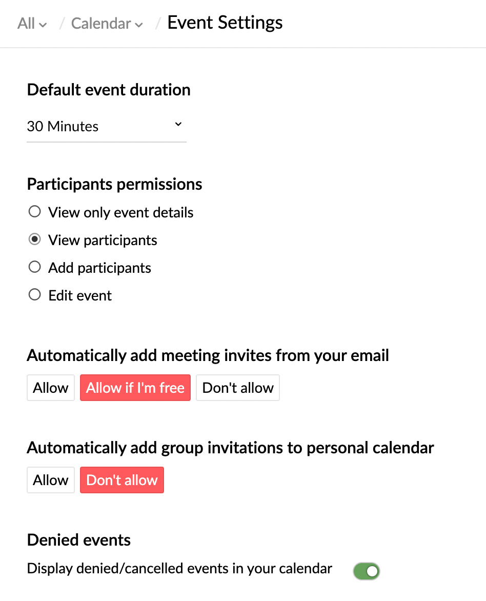 Calendar Settings