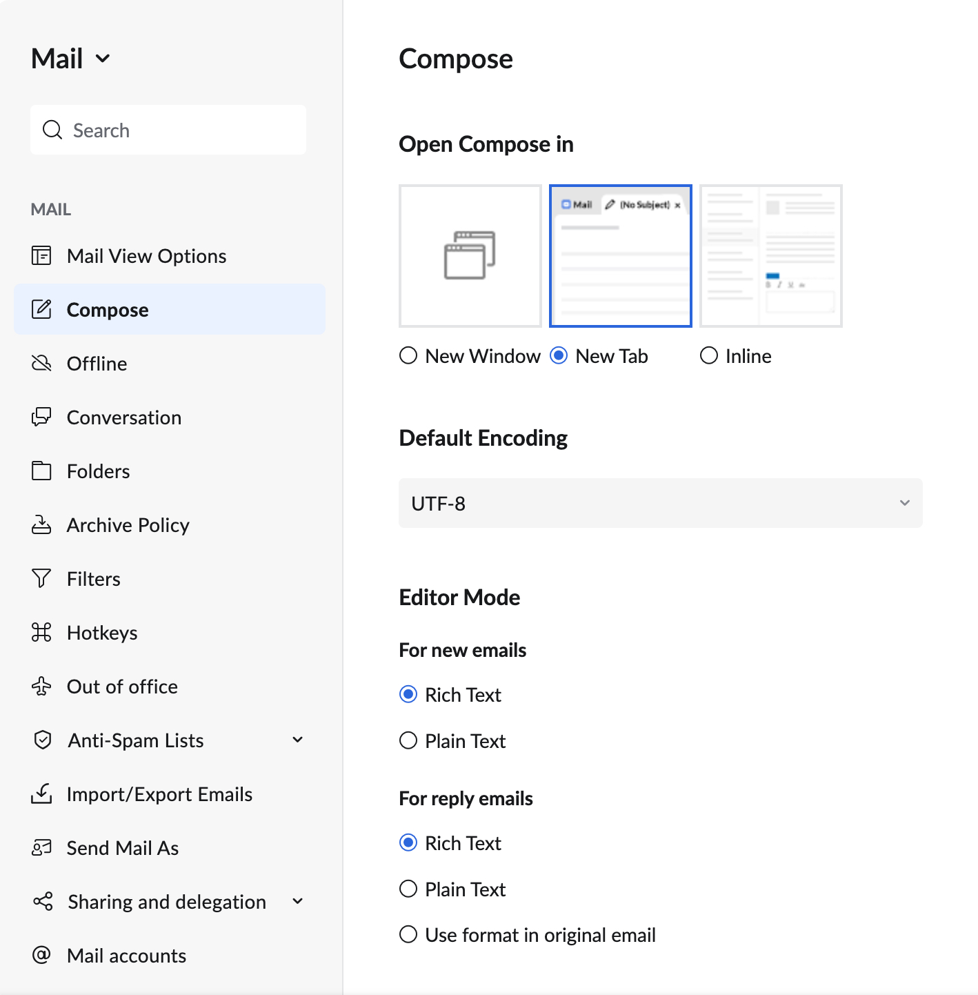 Compose Preferences Zoho Mail