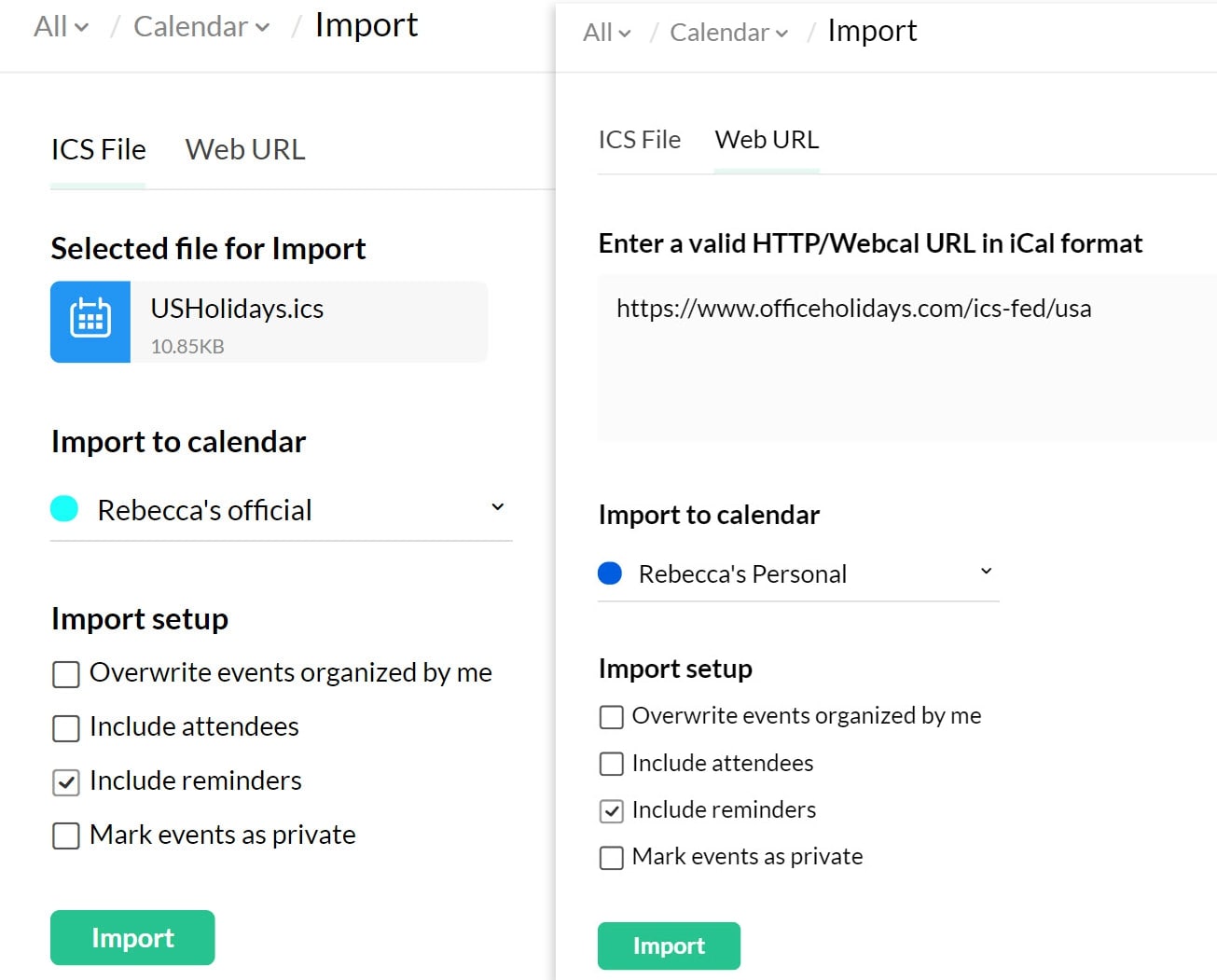 Calendar Settings
