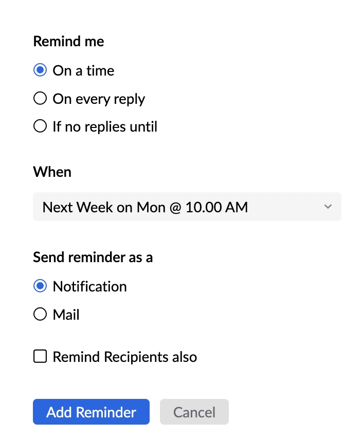 Email Reminders & Follow ups Zoho Mail