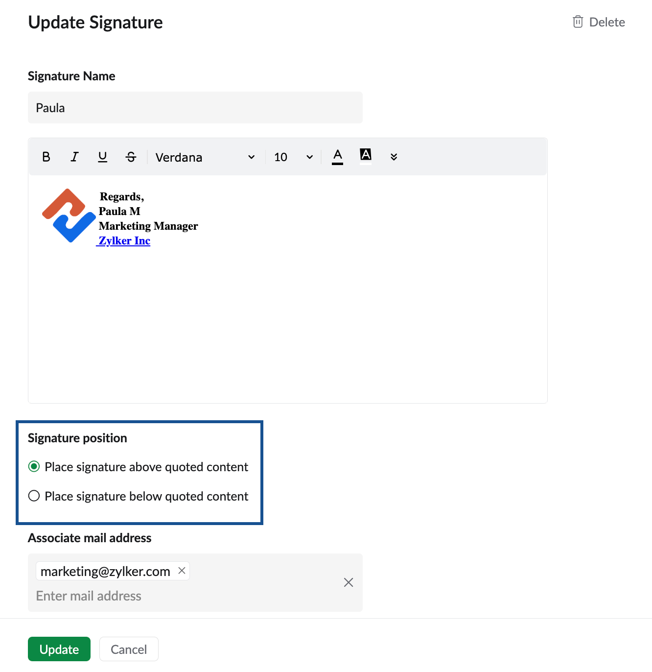 Create a signature for your email Zoho Mail