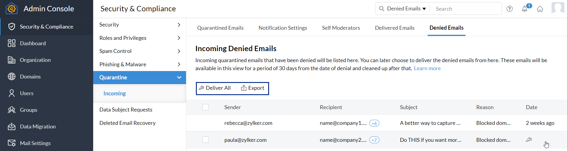 denied emails