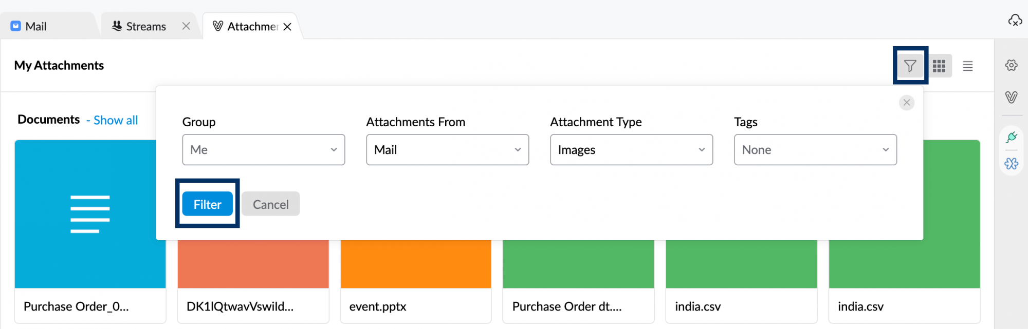 Attachment Viewer for all the attachments in your Zoho Mailbox