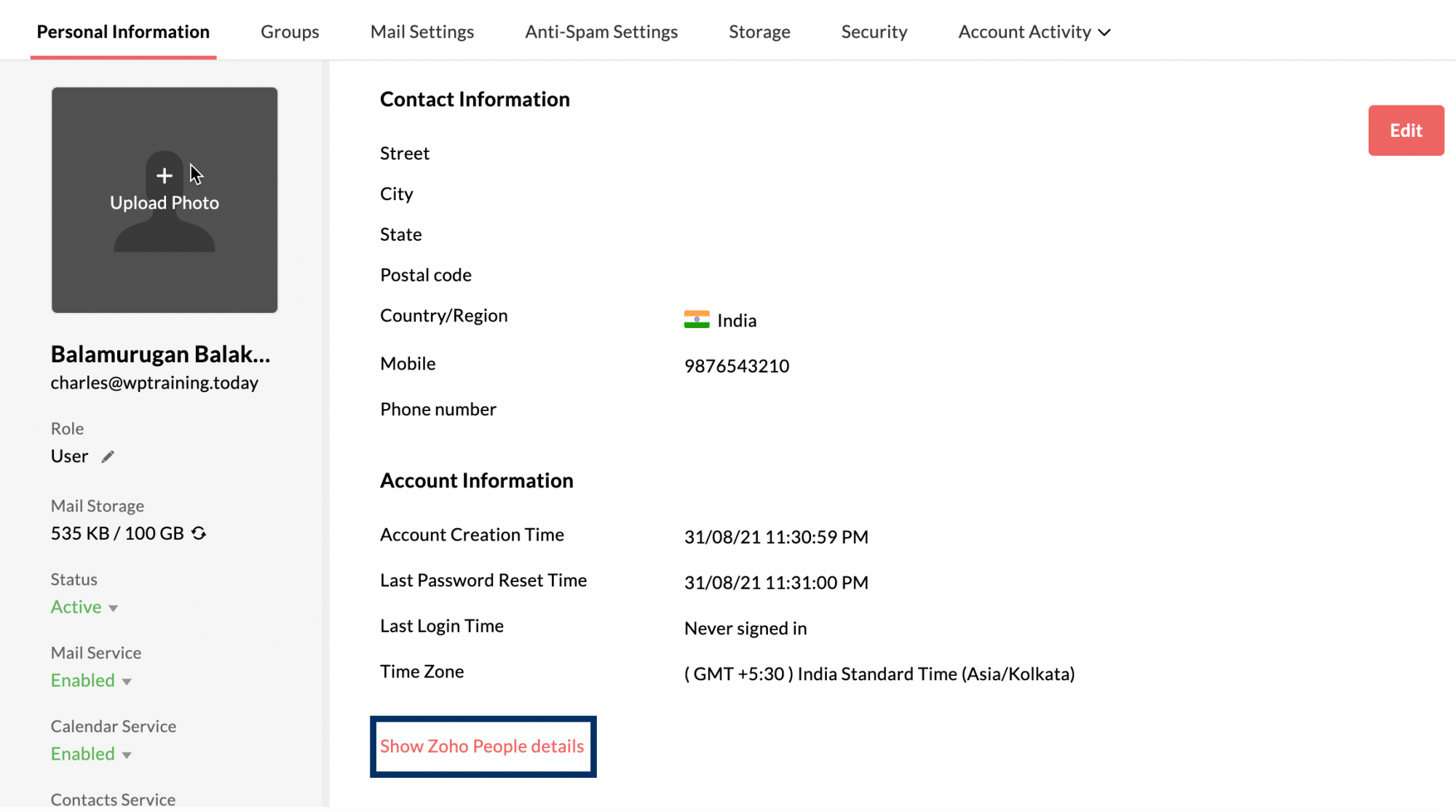 show Zoho People details