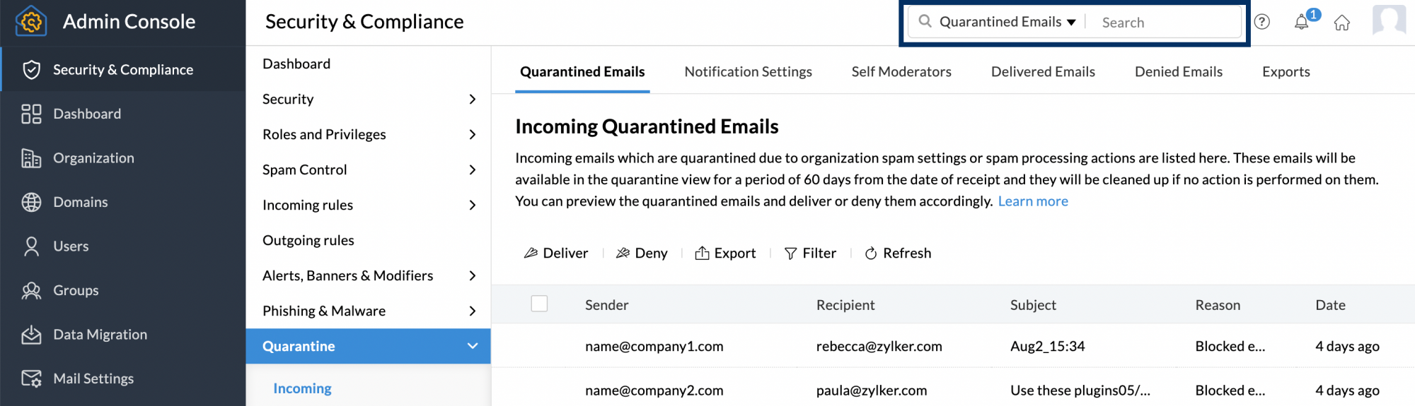 quarantined emails