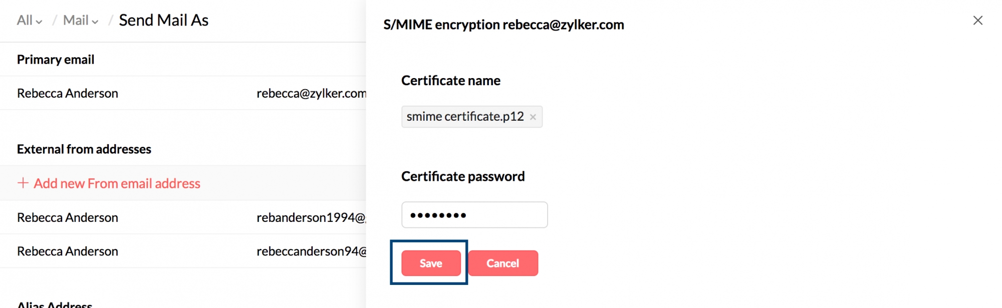 upload S/MIME certificate