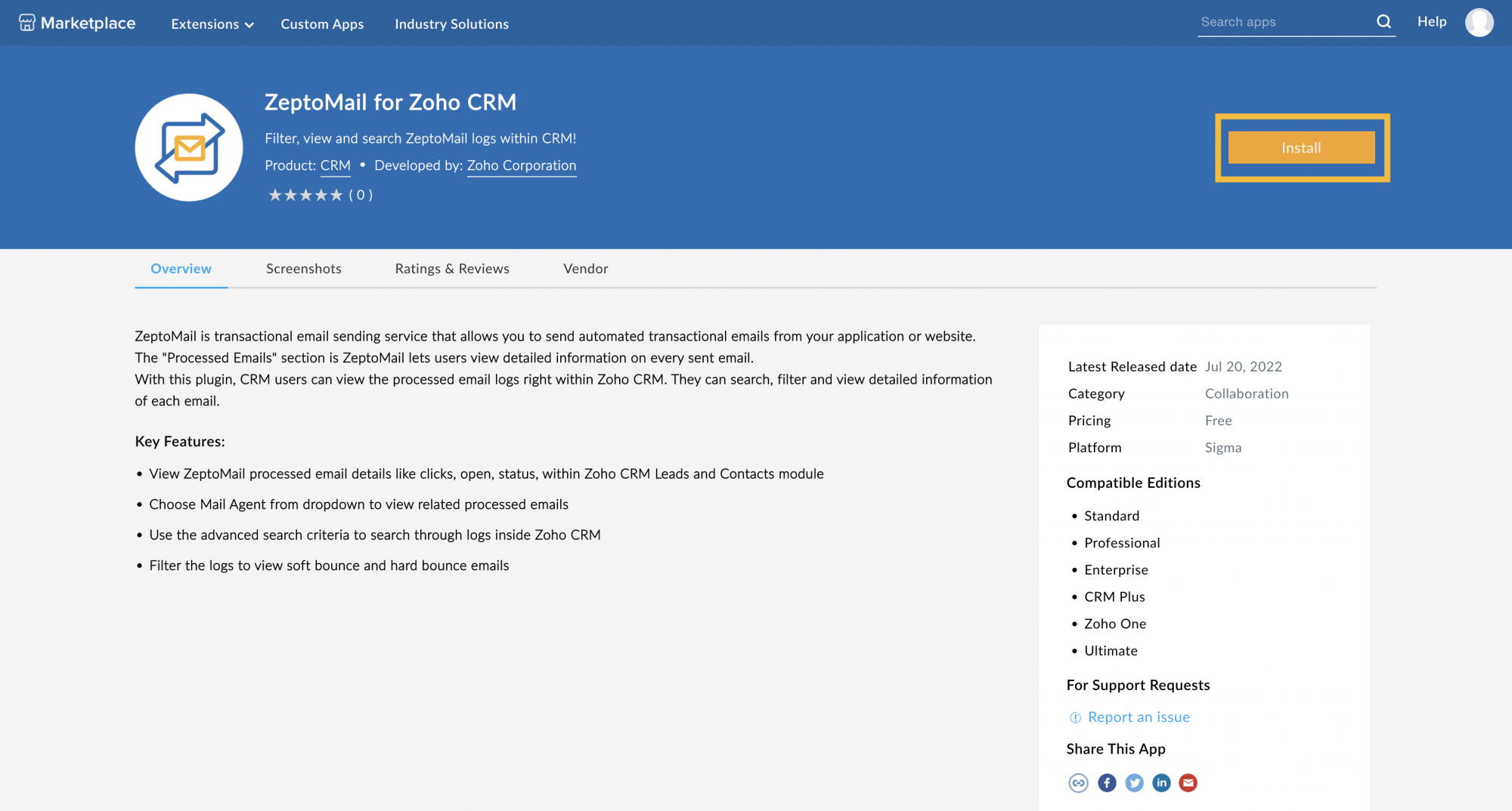 ZeptoMail plugin for Zoho CRM