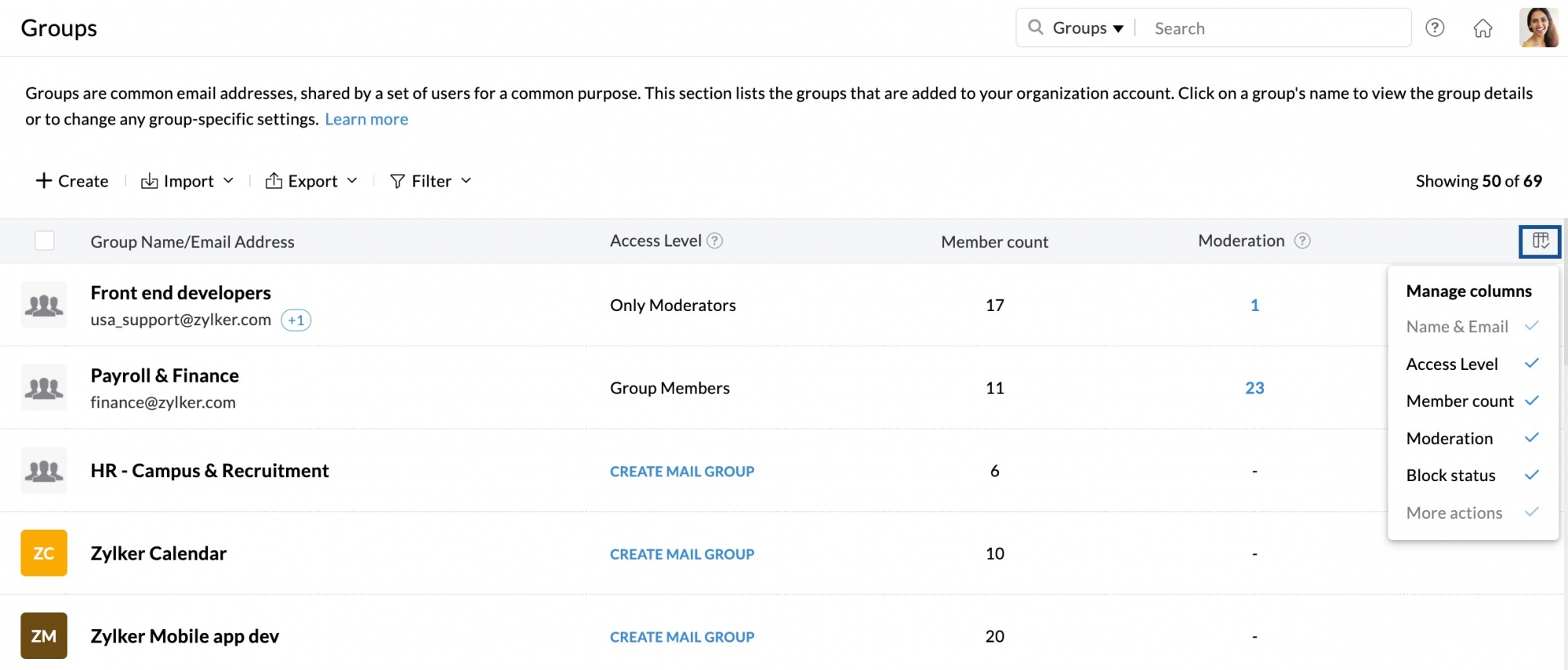 Creating email groups Zoho Mail