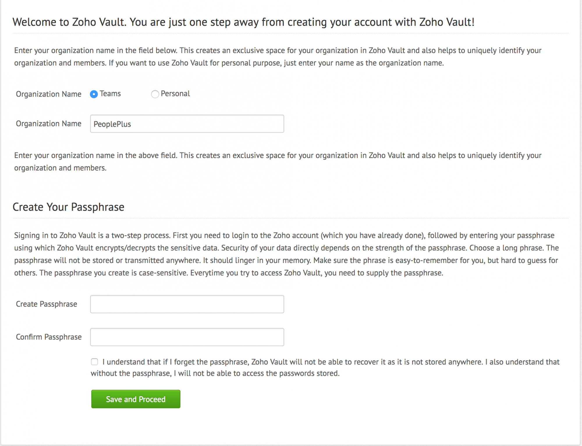 Integration With Zoho Vault