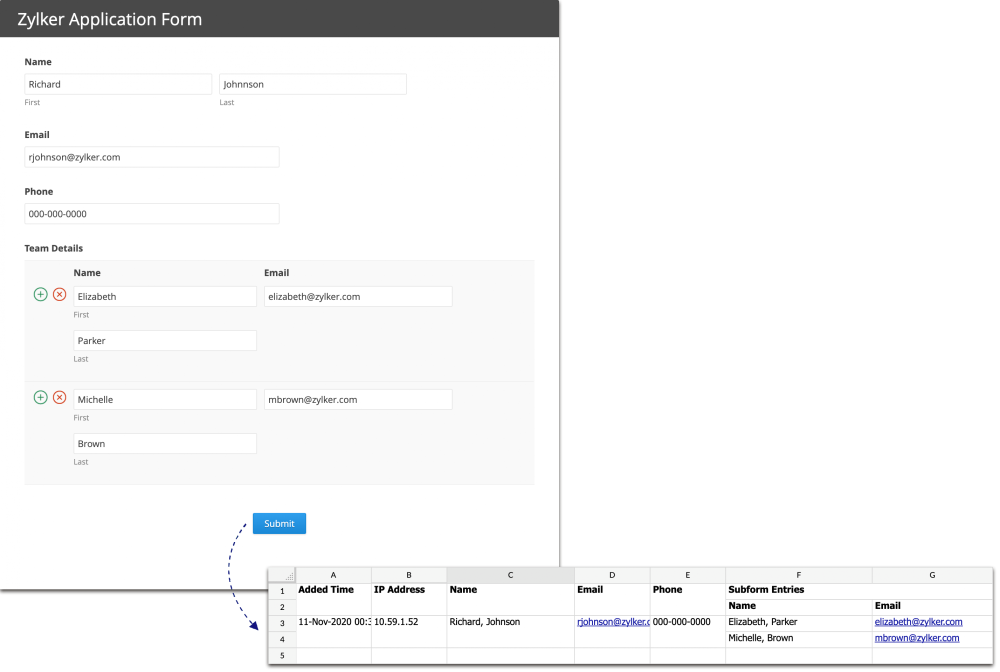 Zoho Forms-Zoho Sheet Integration