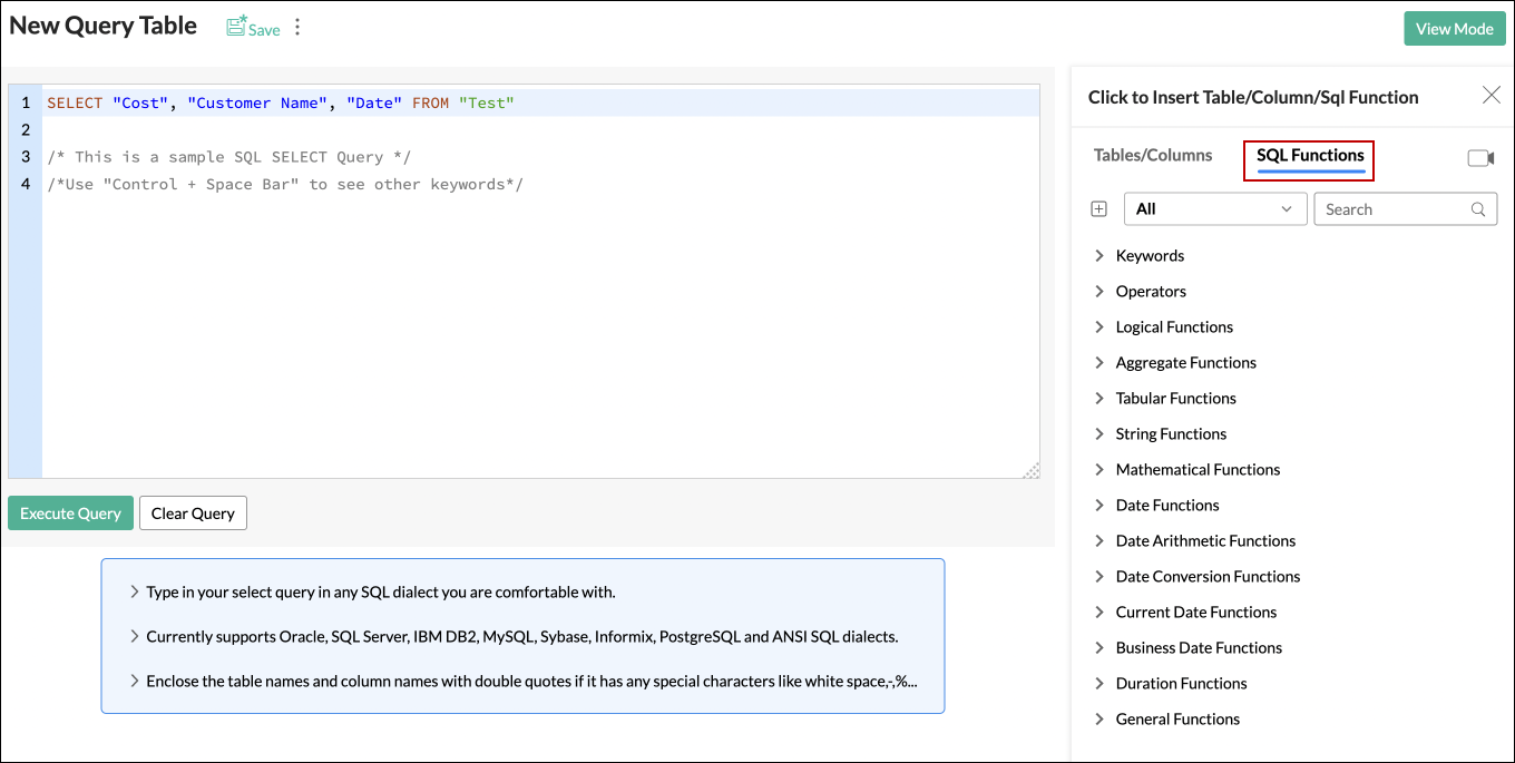 Query tables | Analytics Plus On-Premise