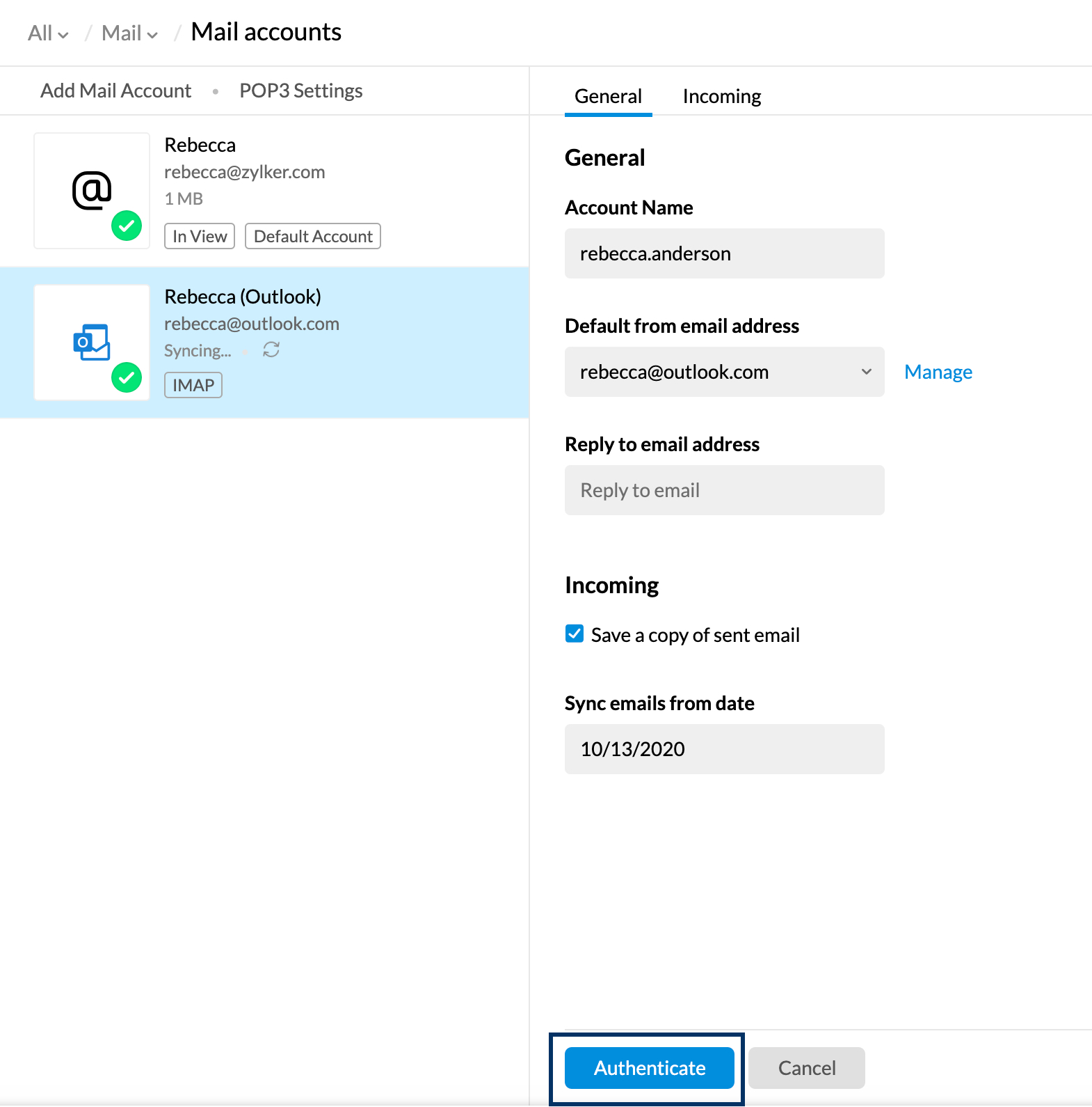 Erneute Authentifizierung in Zoho Mail