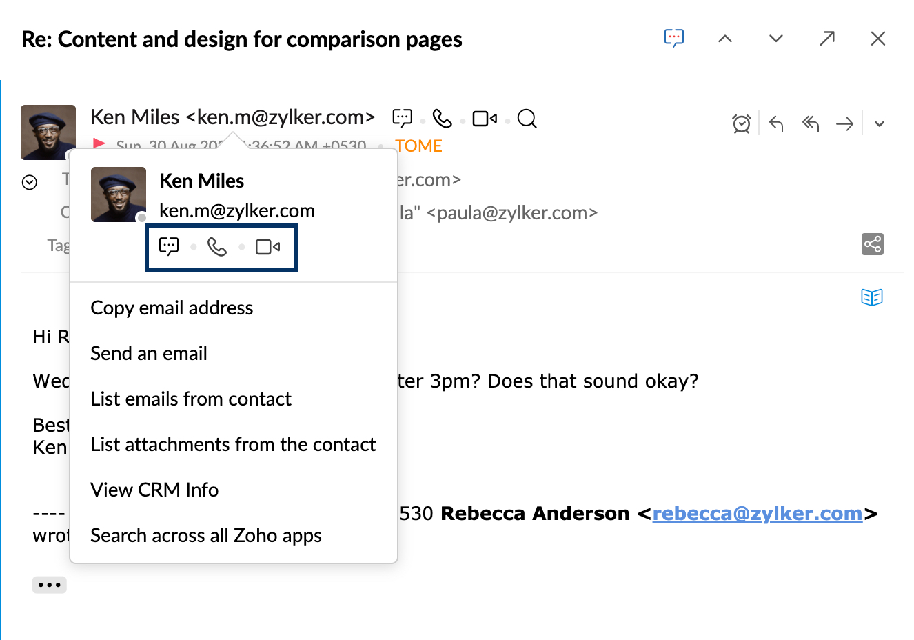 Zoho Cliq Integration with Zoho Mail