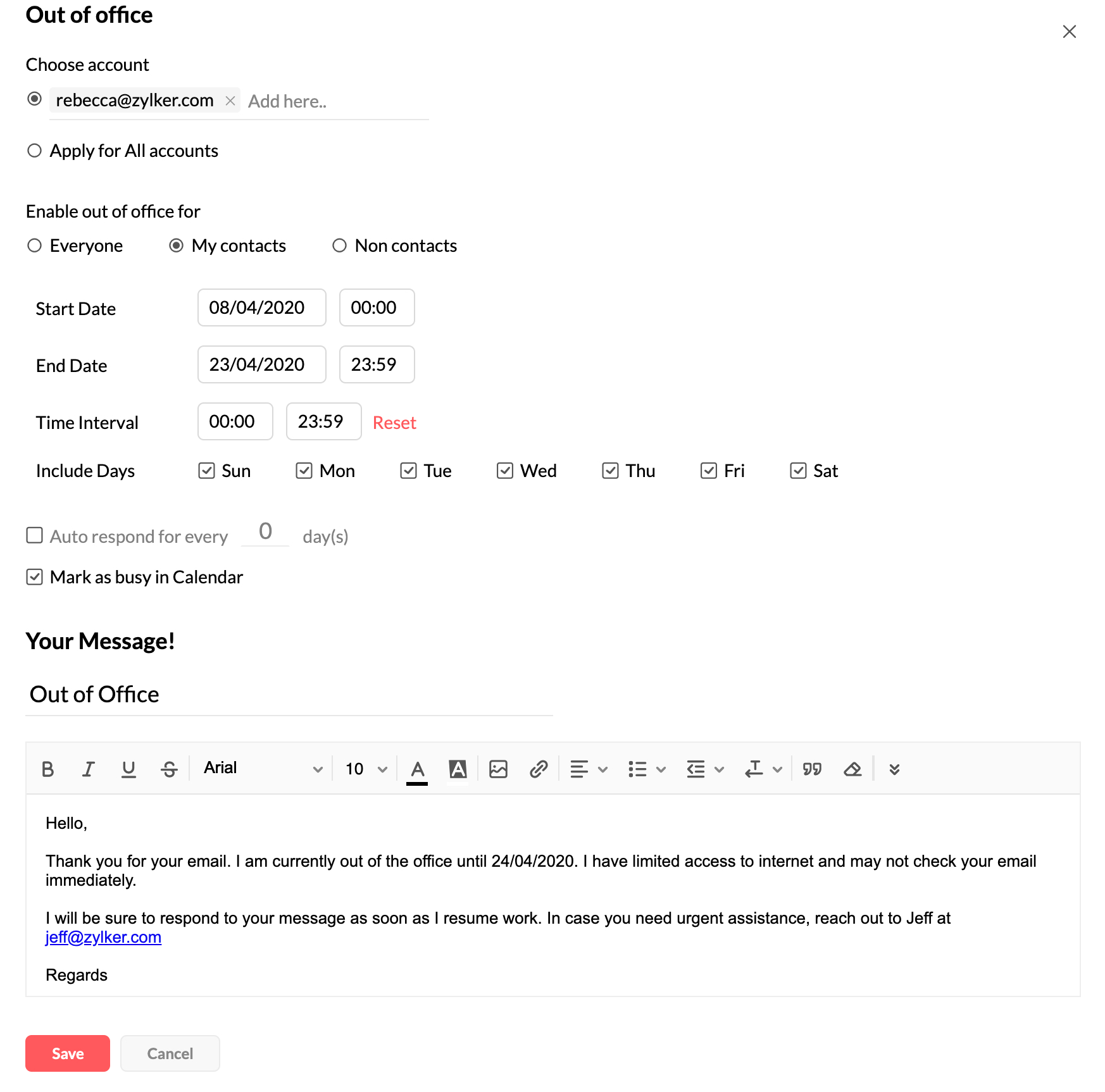 Out of office message template