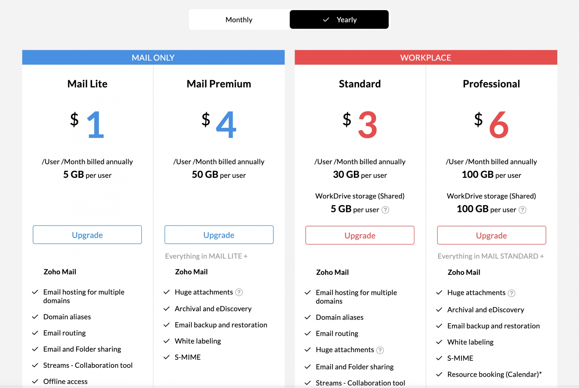 Flexible subscription and extra storage options Zoho Mail