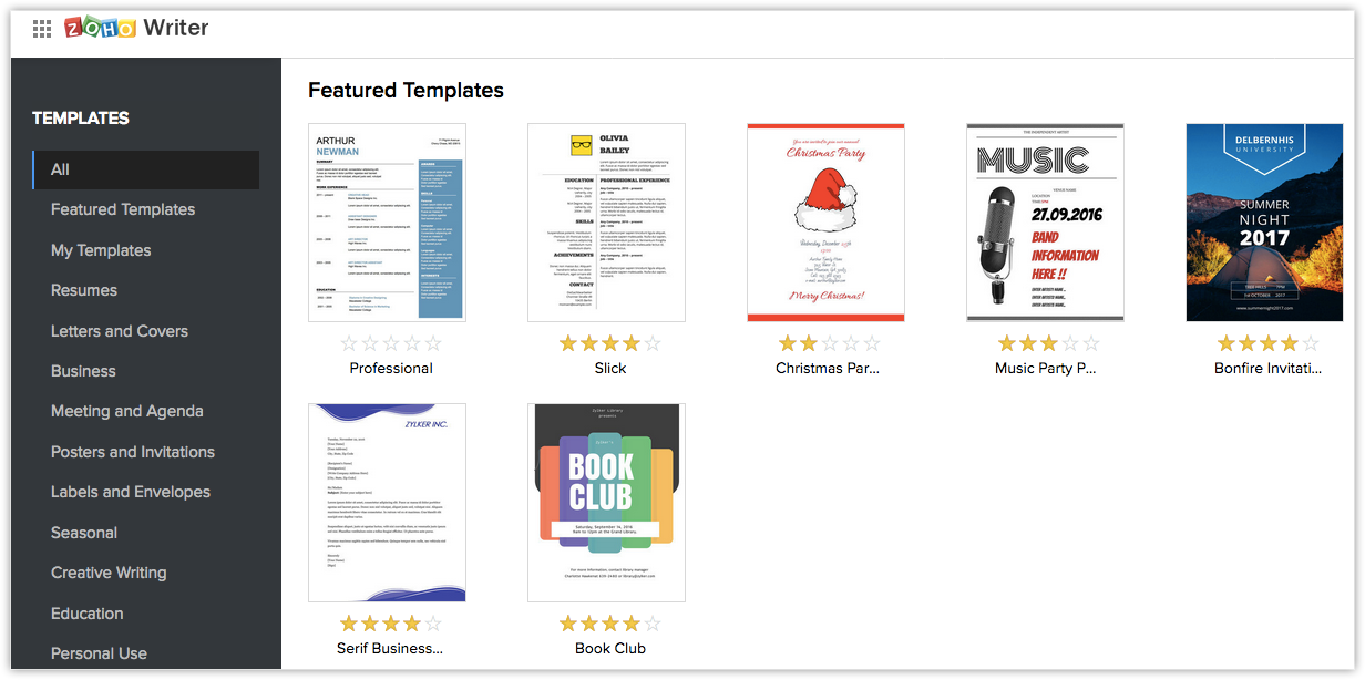 how to use templates in writer create document template