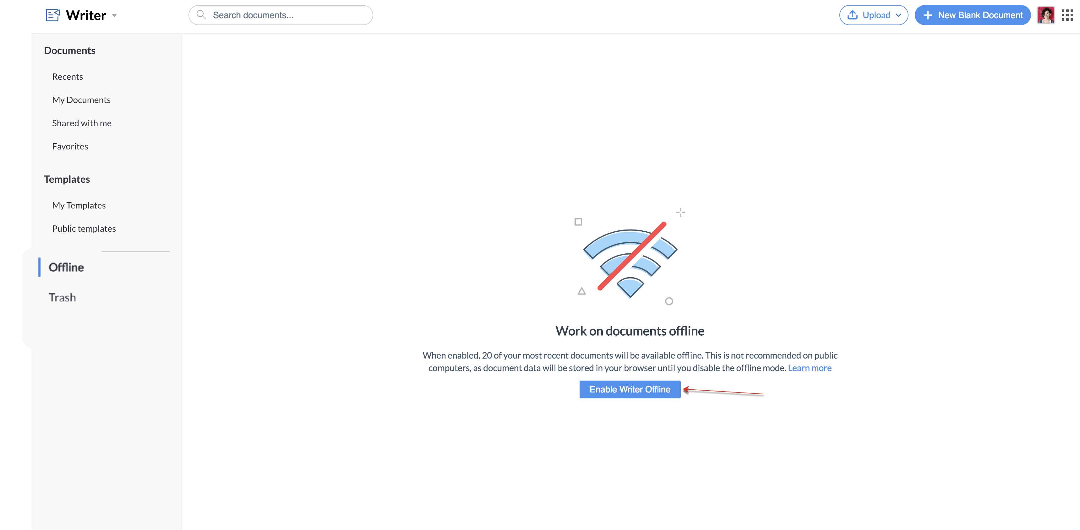 How to edit documents offline in Writer?