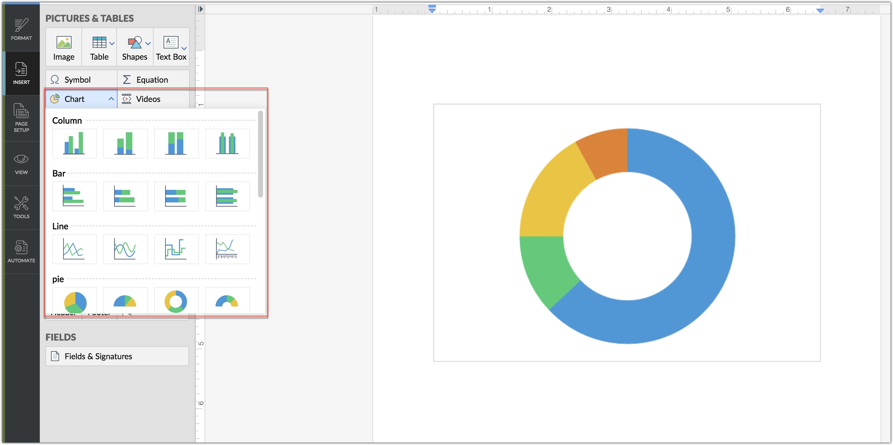 How to insert and update charts in Writer?