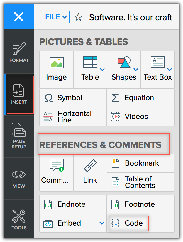 How to insert code and block quote in Writer?