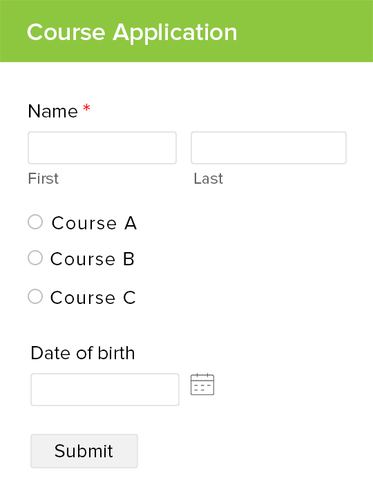 Zoho Forms Course Application form template 
