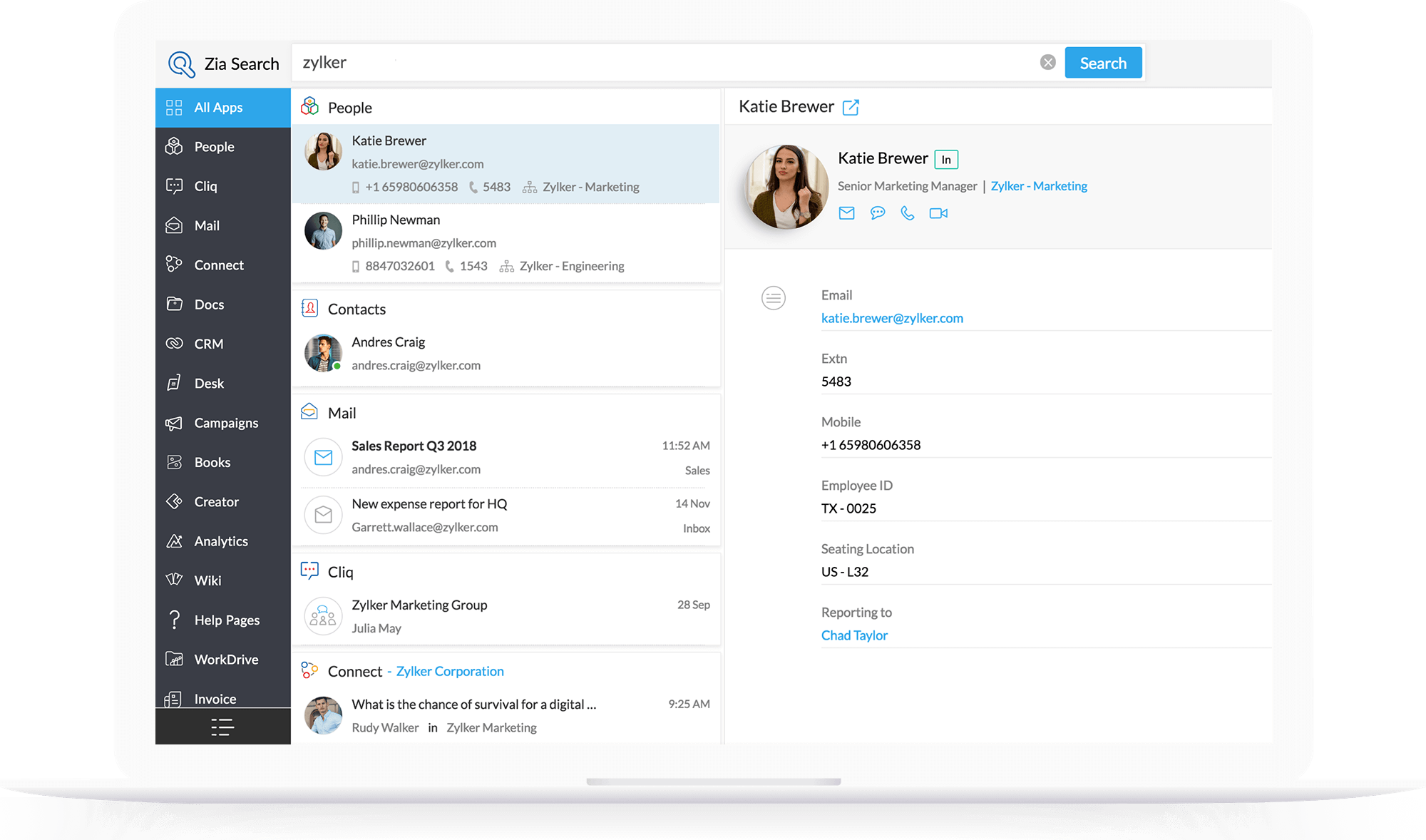 Zia Search One Search For Zoho Mail Crm Docs Contacts More