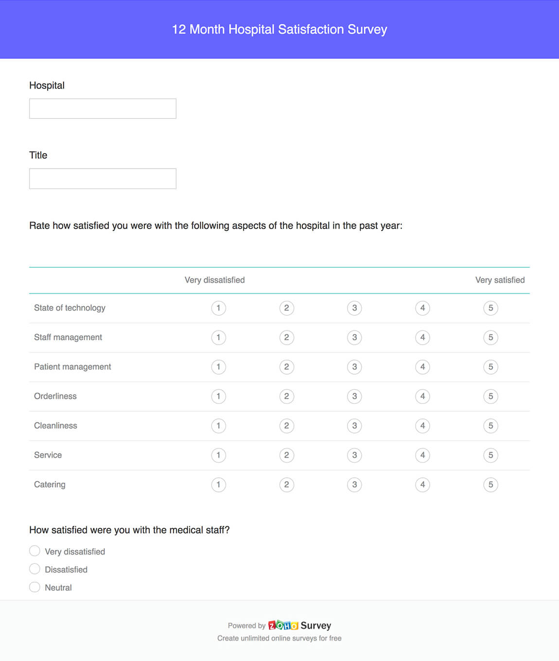 12 month hospital satisfaction survey questionnaire template
