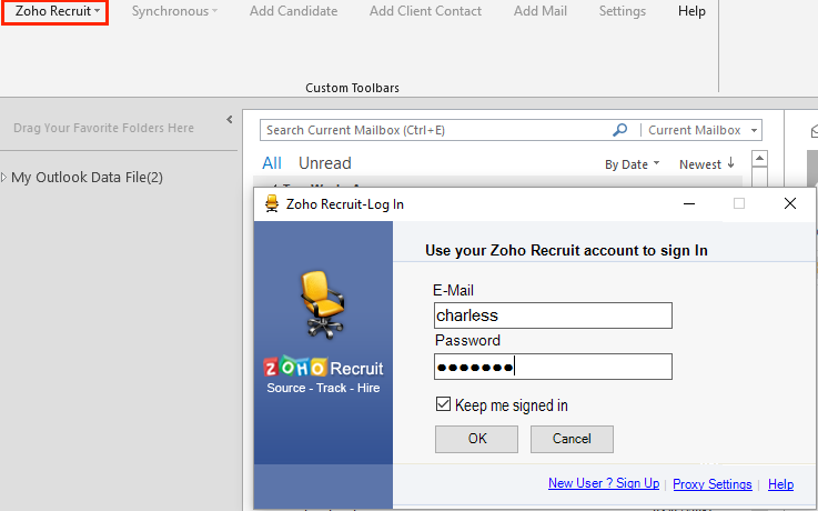 zoho outlook extension