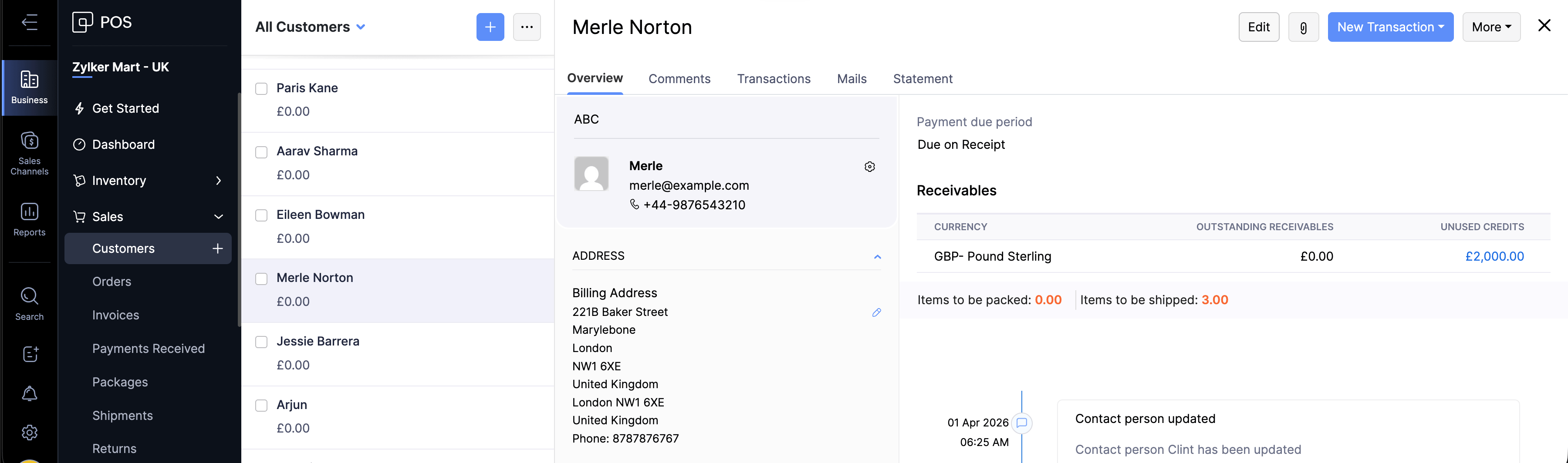 Actions that can be performed on Customers Module