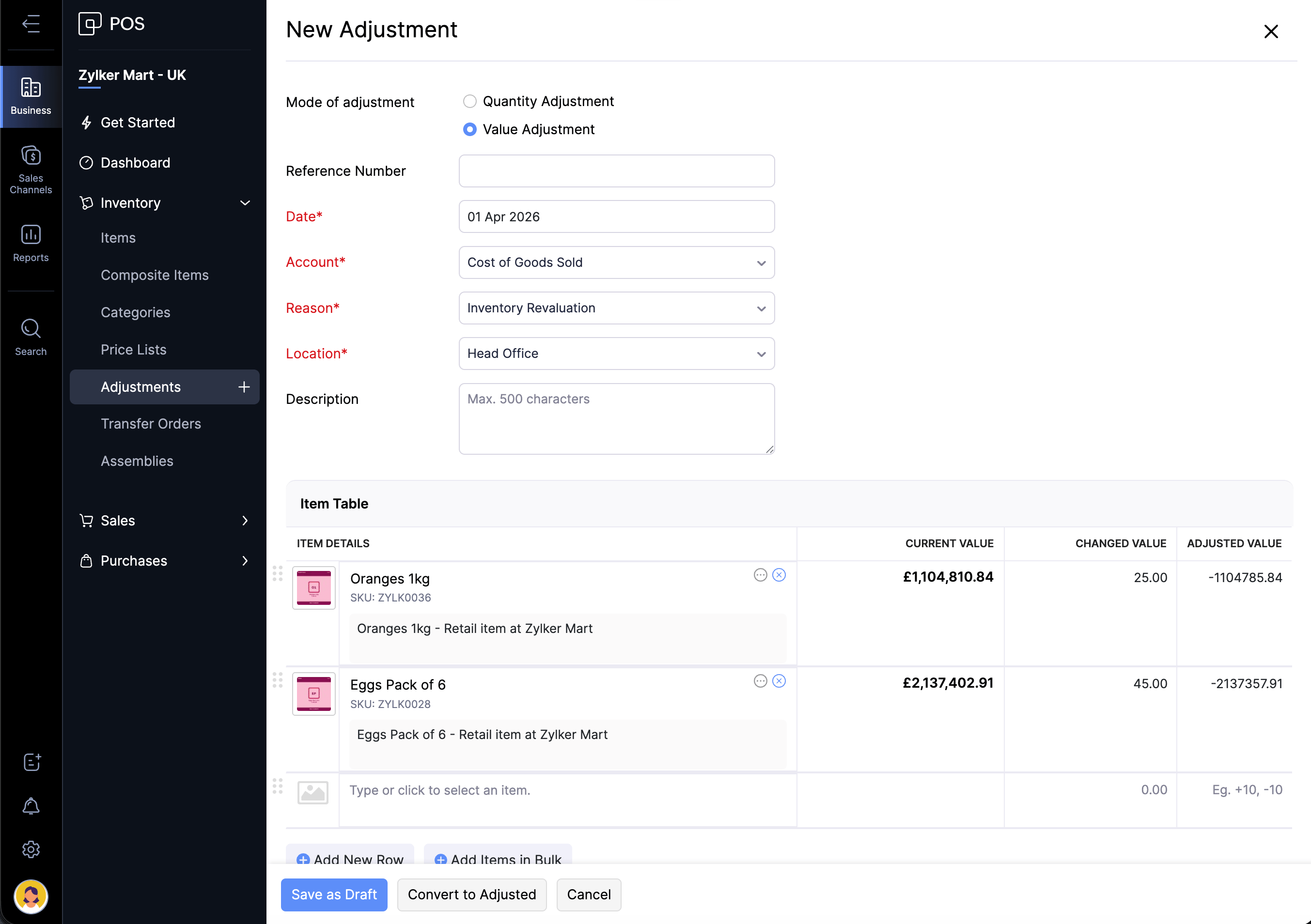 Creating Inventory Adjustments