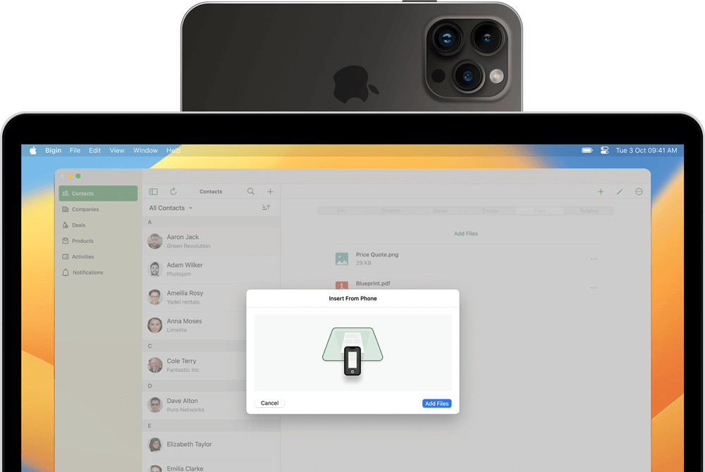 Widgets de pantalla de bloqueo en iOS - Bigin de Zoho CRM