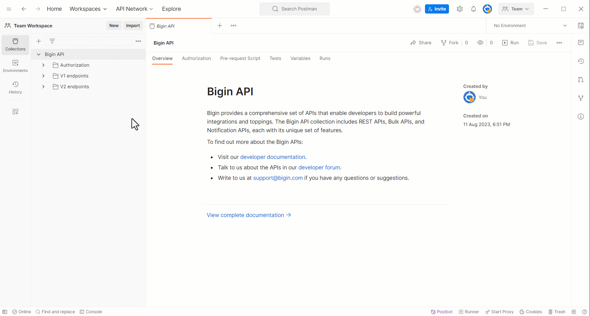 Get started with Bigin APIs in Postman | Online Help - Bigin