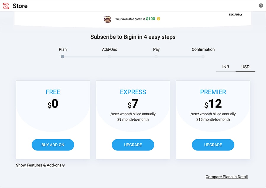Step 2 - Accessing your Wallet Credits - Bigin by Zoho CRM