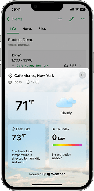 Weather information in iOS - Bigin by Zoho CRM 