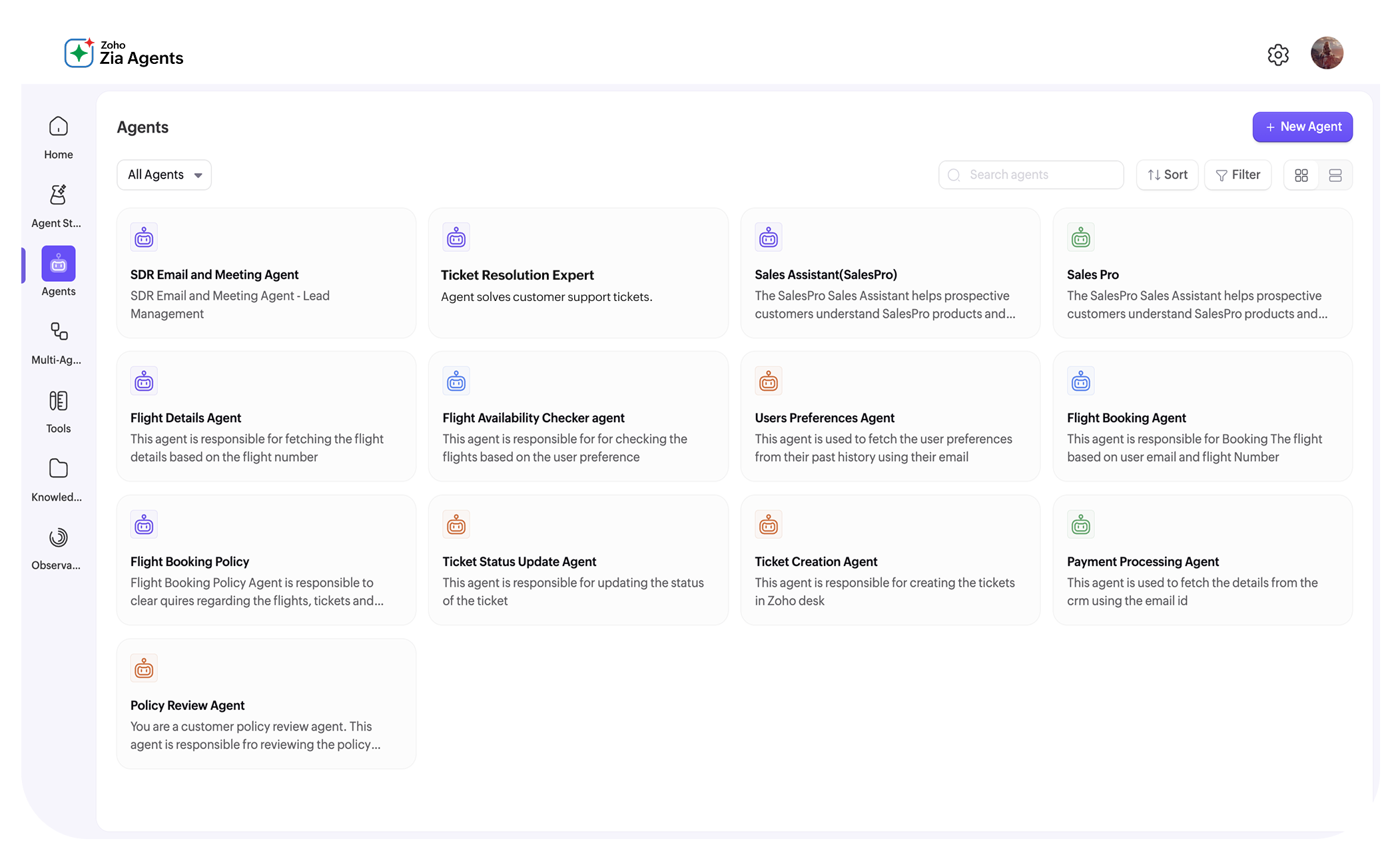 Deploy Zia Agents dashboard