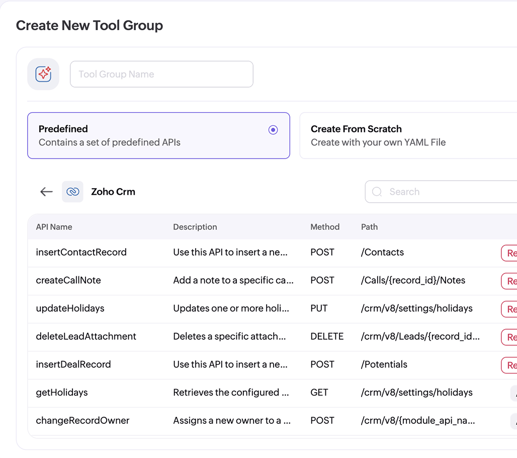 Plug-and-play tool groups interface