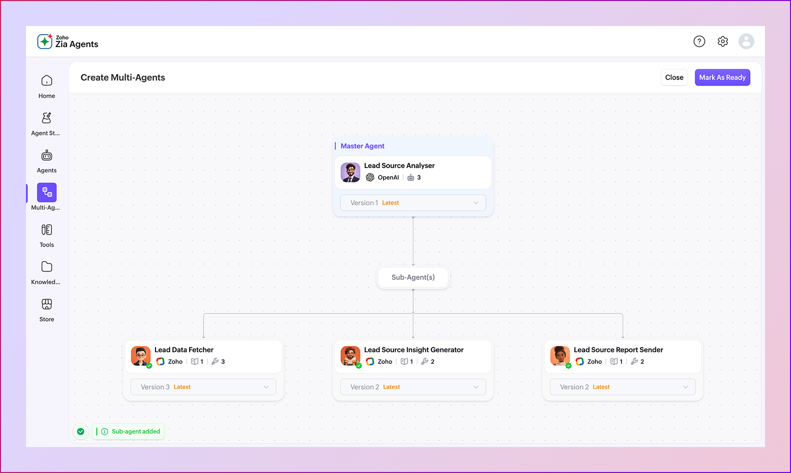 Zoho Agent Studio development lifecycle from discovery to monitoring