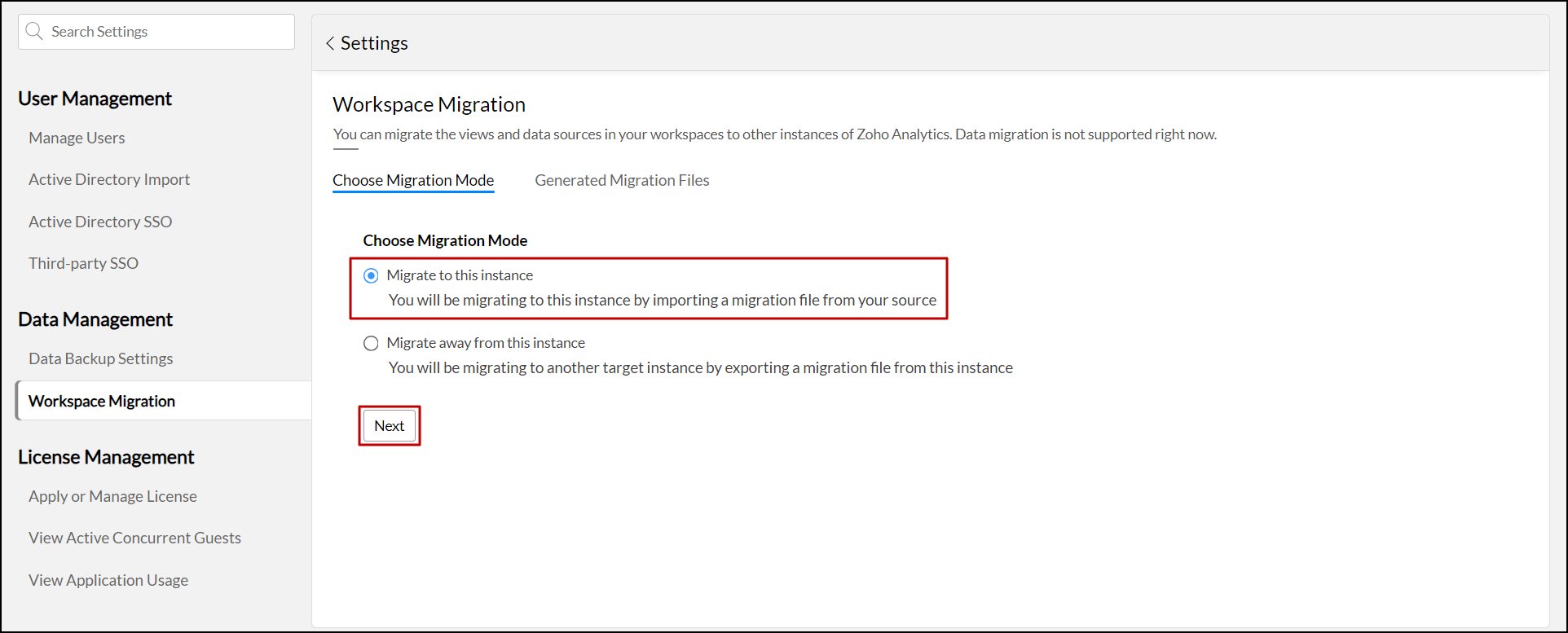 zoho-analytics-migrate-to-this-instance-option