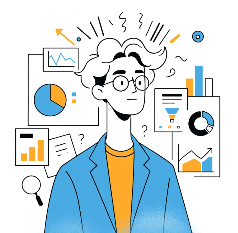 Illustration showing how Business Intelligence transforms data into actionable insights and visual reports