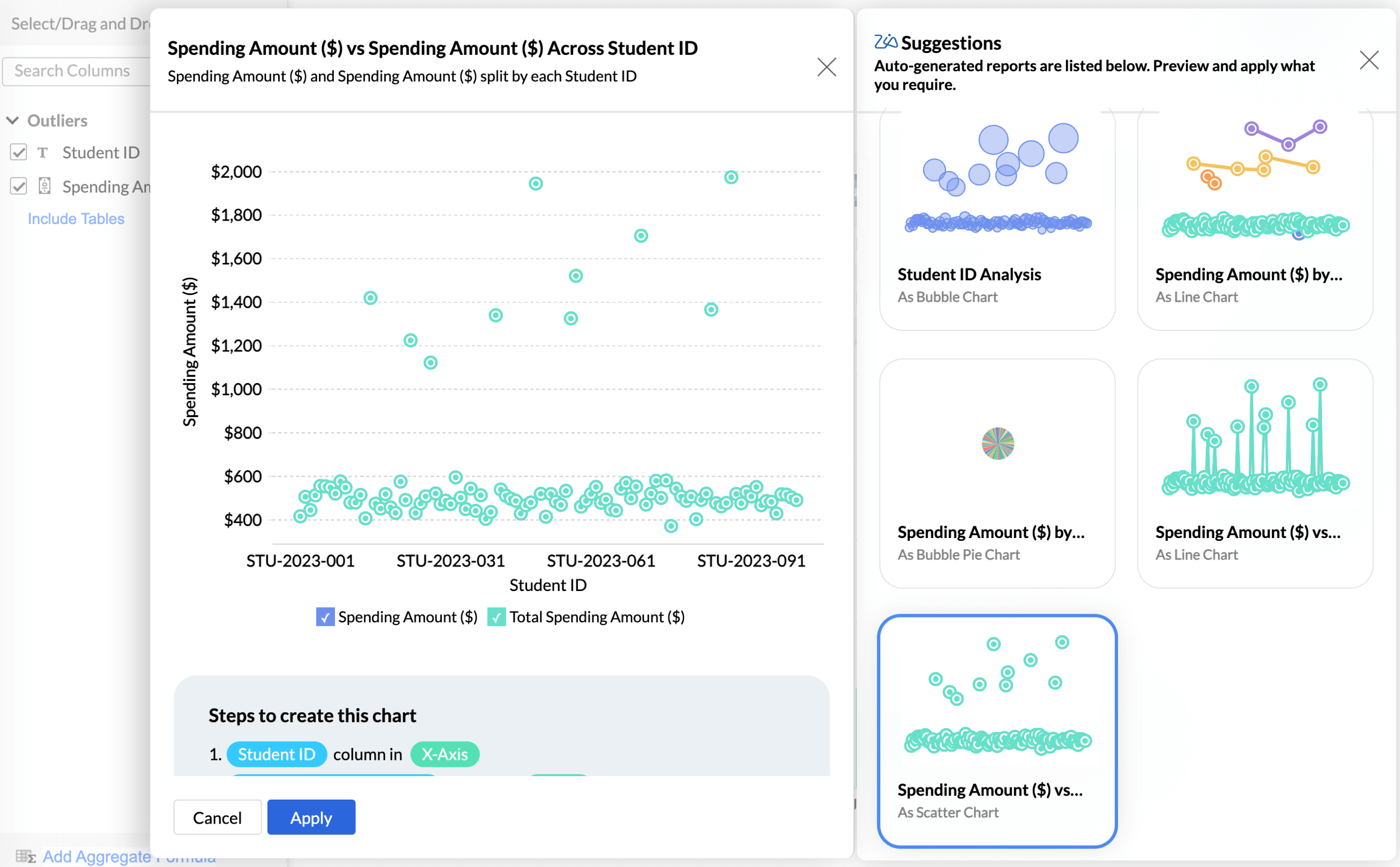 AI suggestions for scatter charts