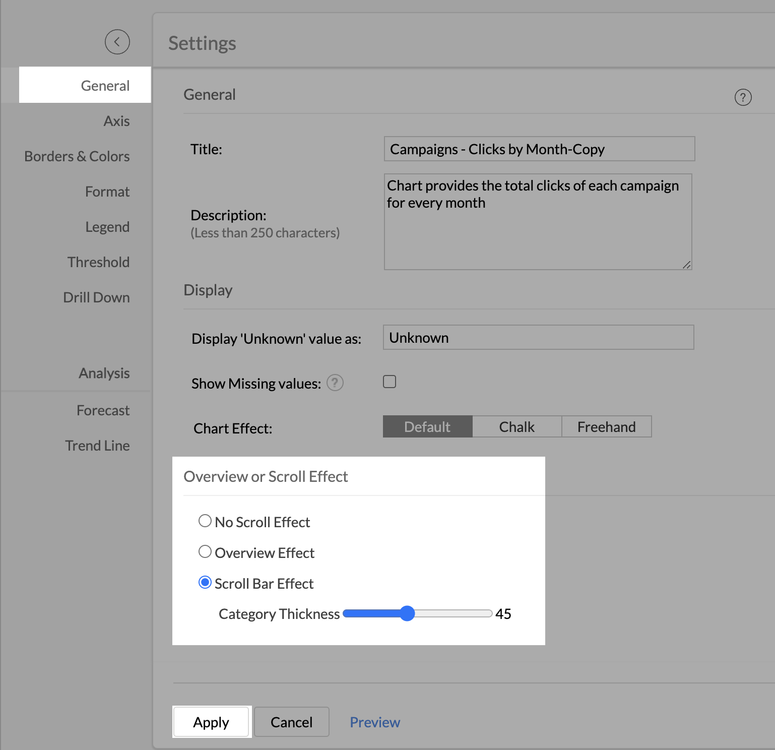 Overview and Scroll Bar Effect in Charts