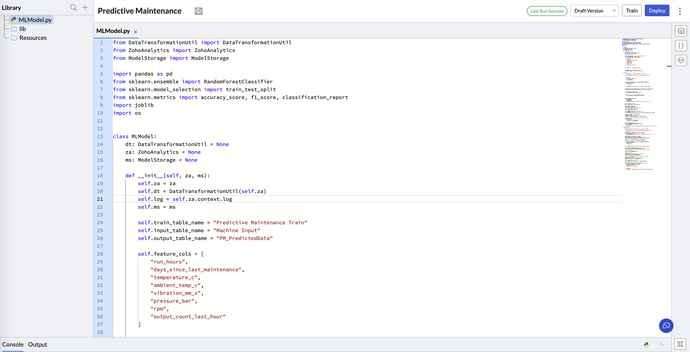 Predictive maintenance dashboard built with ML Studio forecasting equipment breakdown risk
