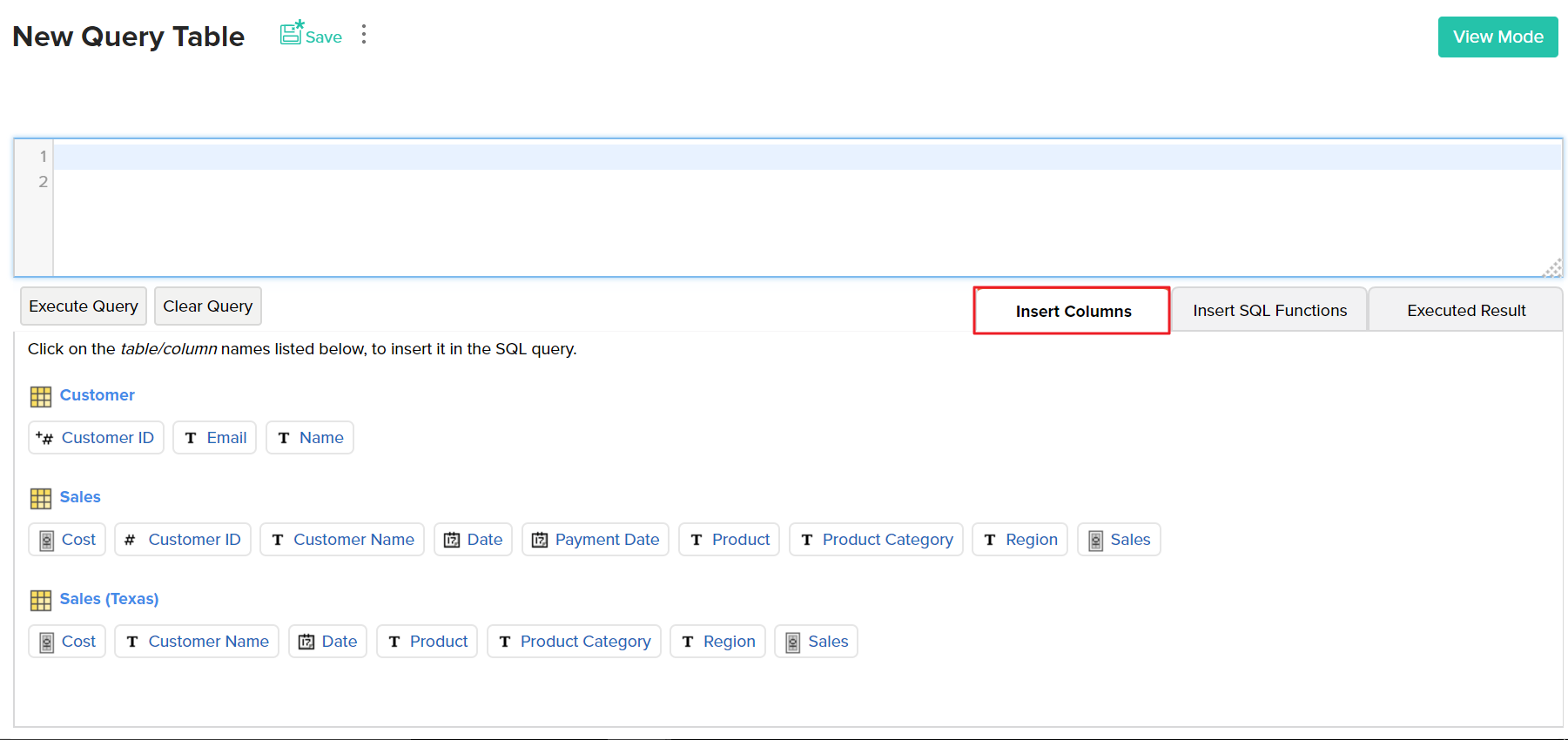 Query Tables | Zoho Analytics On-Premise
