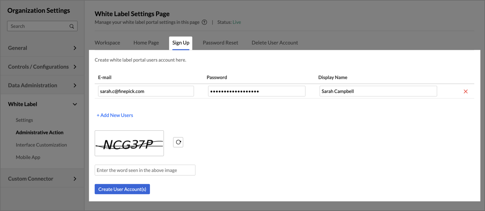 White Label Instance User Management