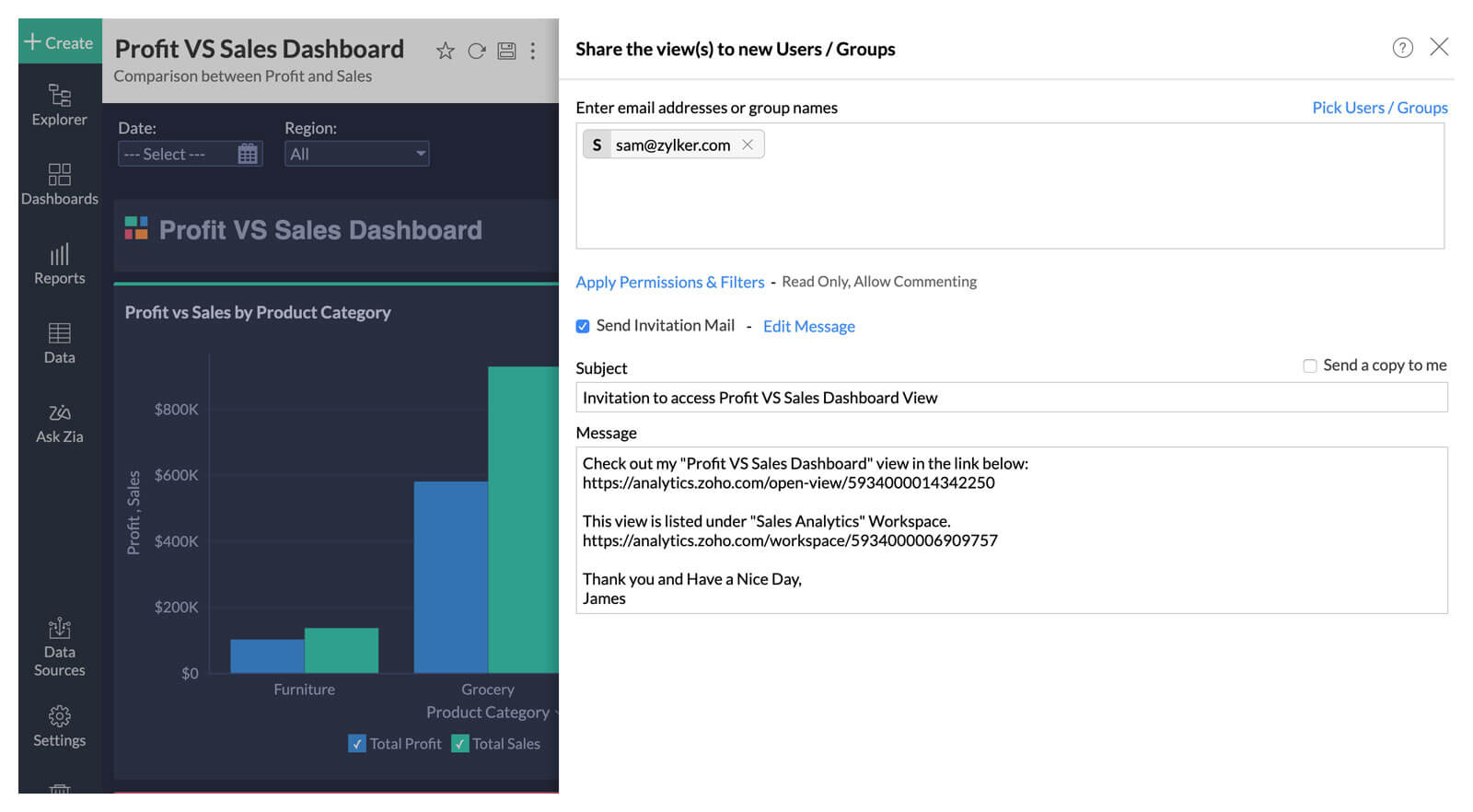 Share reports and dashboards