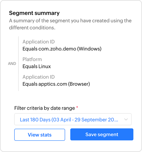 Segment summary with filter conditions