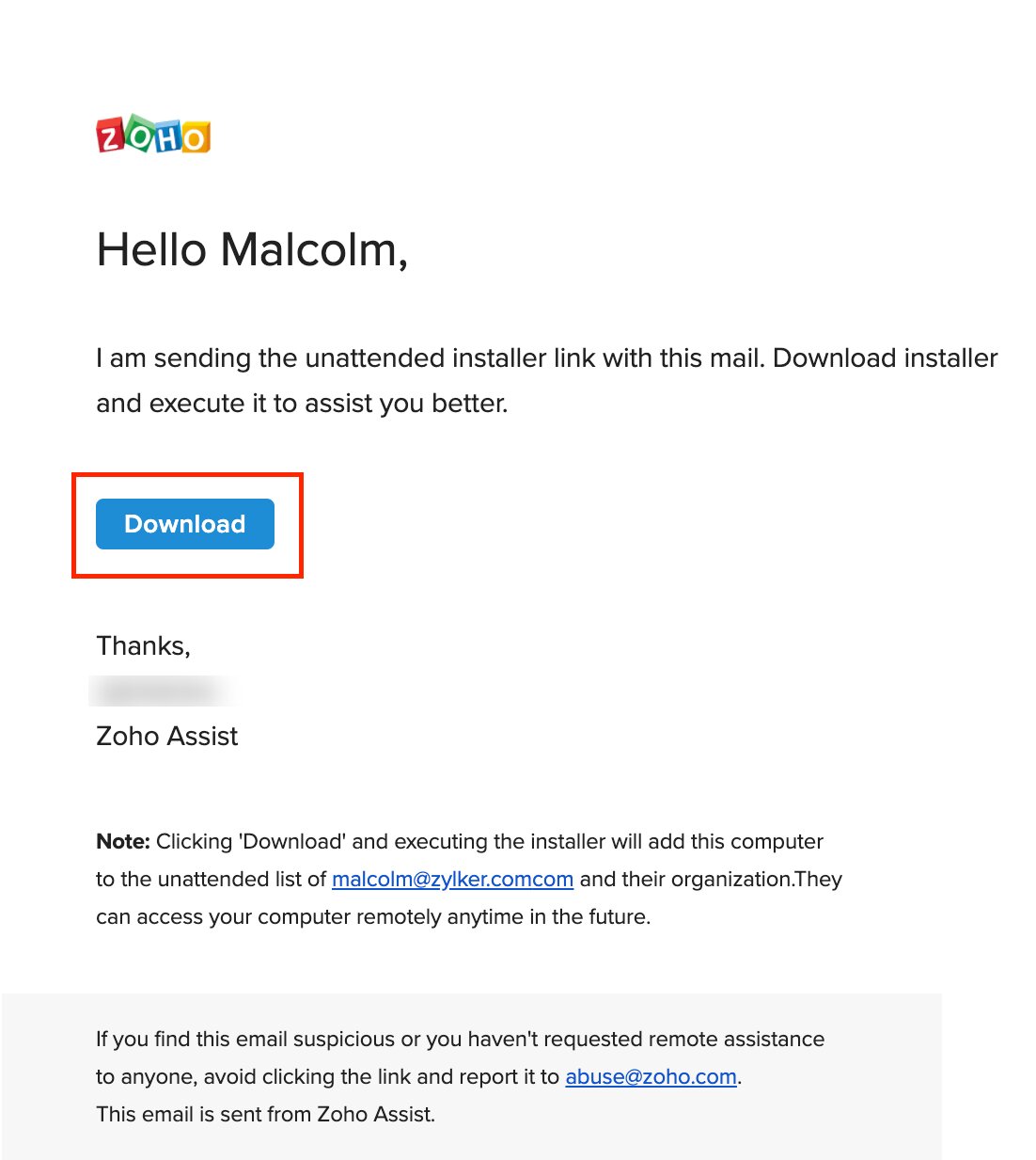 Preview of the email template
