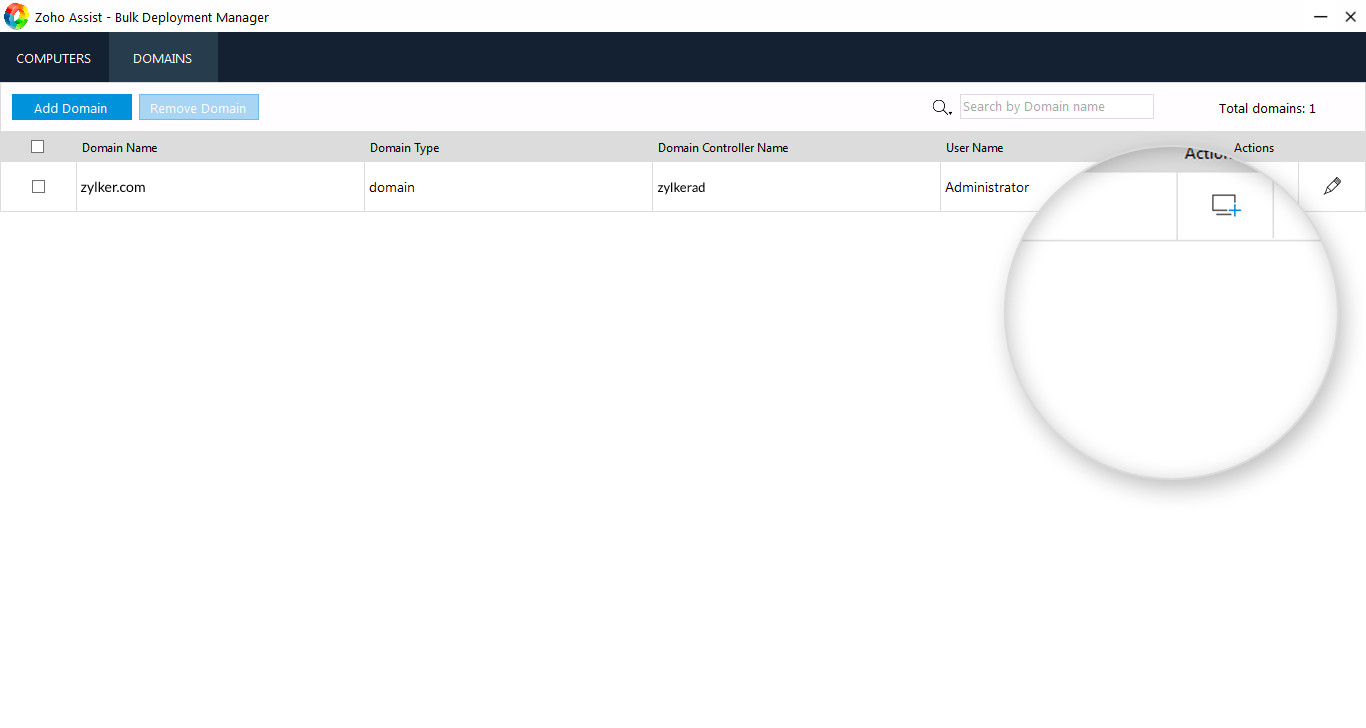  Once the domain has been added, click the action icon.