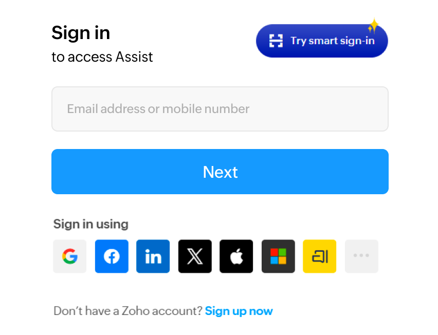 Sign up for Cobrowse by Zoho Assist